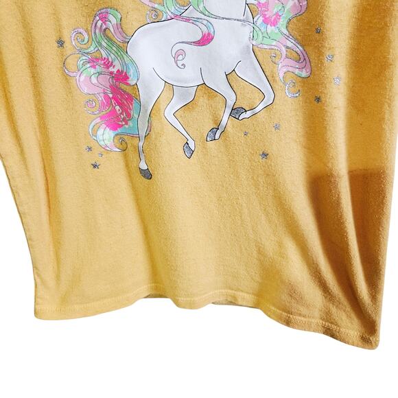 Children's Place Girls Size S 5/6 Unicorn Graphic Tee Shirt Yellow Whimsical - Picture 3 of 6